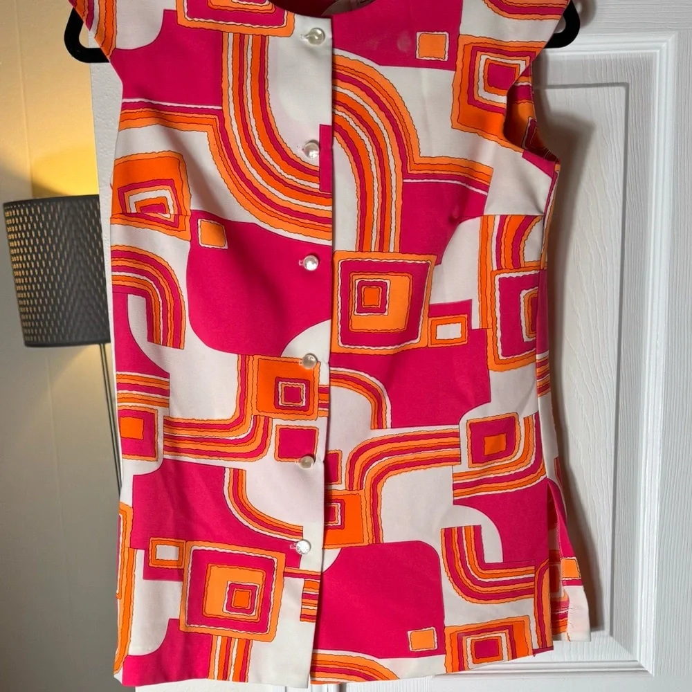 🌸 Vintage 60s Pykettes Psychedelic Geometric Tunic Blouse | Mod Op-Art Top - Picture 7 of 8